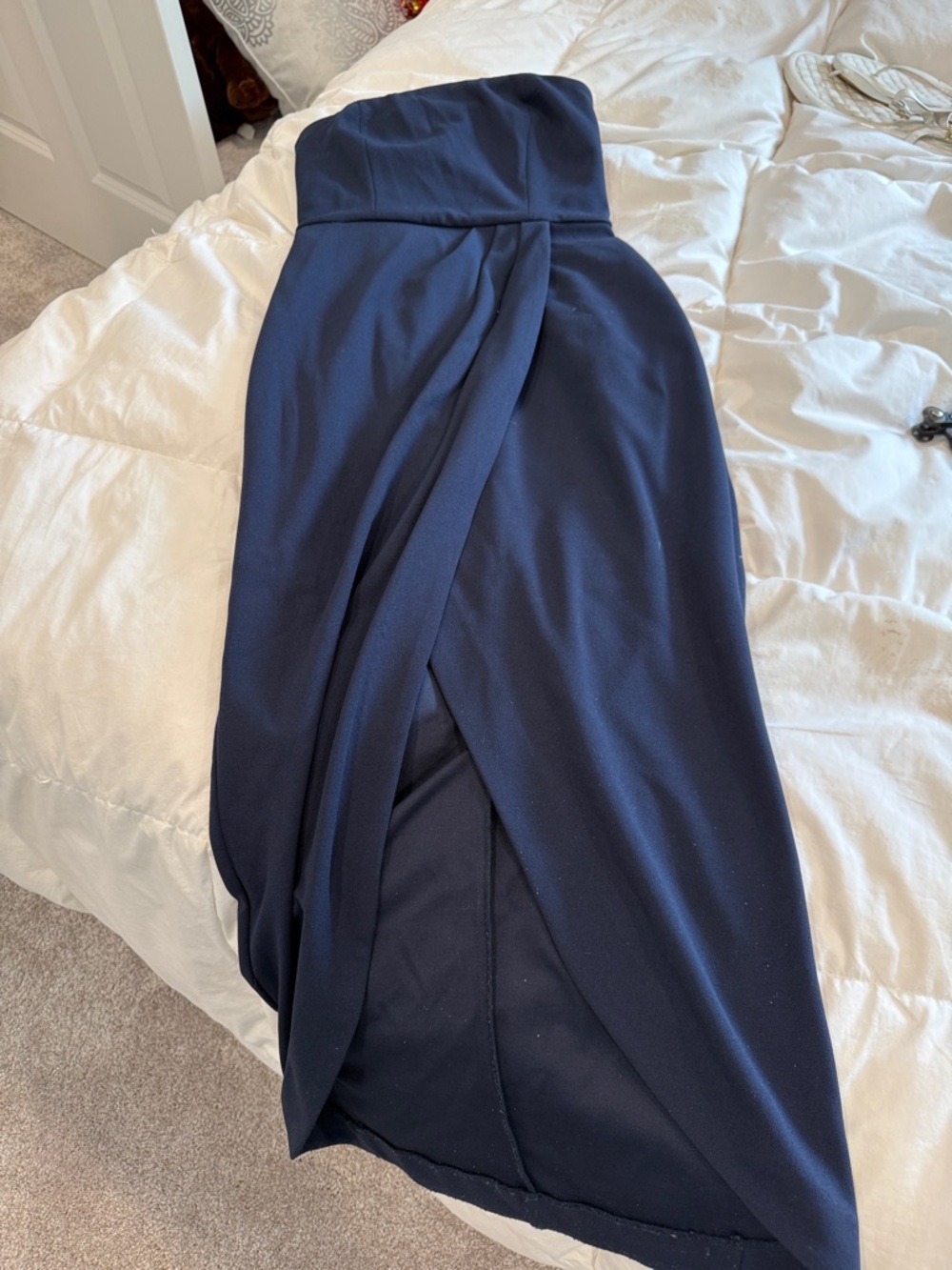 Wayf Navy Strapless Midi Dress